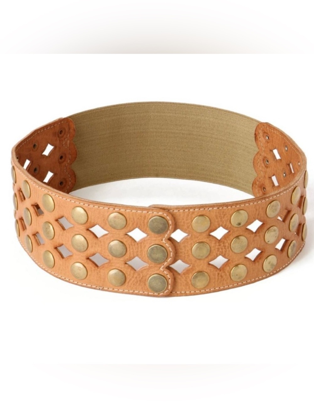Anthropologie Lonestar Belt Motif 56 Studded Leather Diamond Cutout Stretch Back